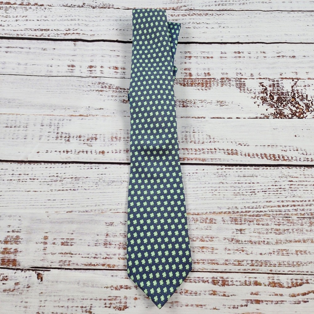 Vineyard Vines Silk Tie Mens Shamrock Clover Saint Patricks Day Blue Green